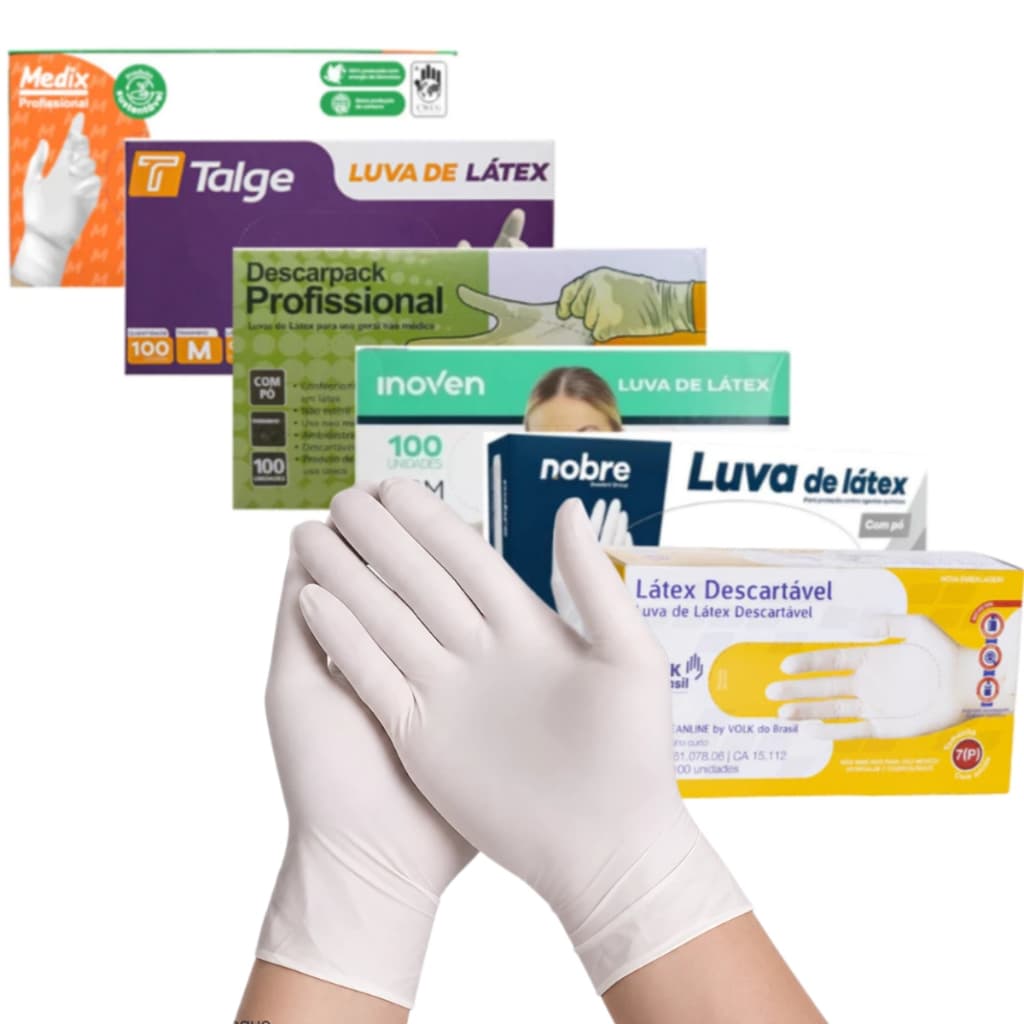 Kit Até 300 Luva de Látex Branca Descartável Pó Profissional Tamanho PP/P/M/G 100 a 300 unidades