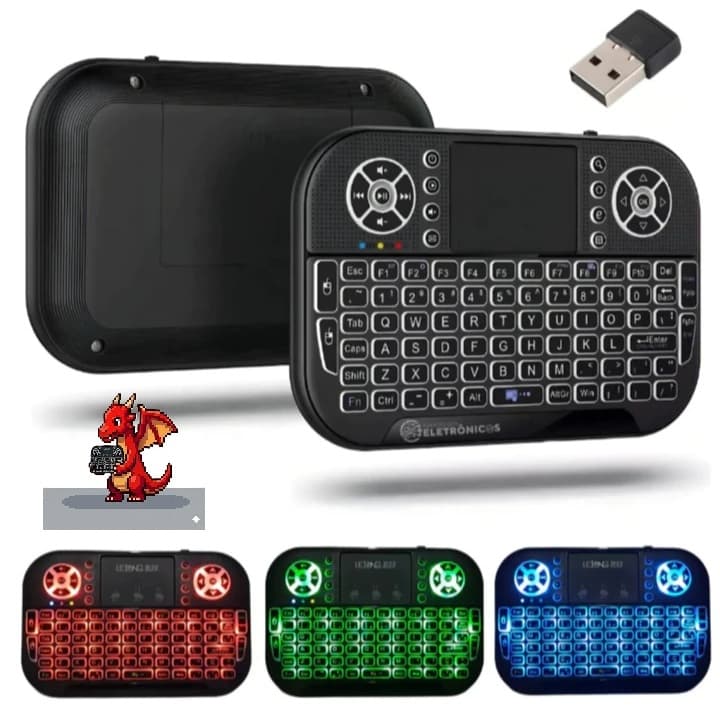 Mini Teclado Controle Bluetooth Touchpad Led P/ Pc Ps4 Xbox