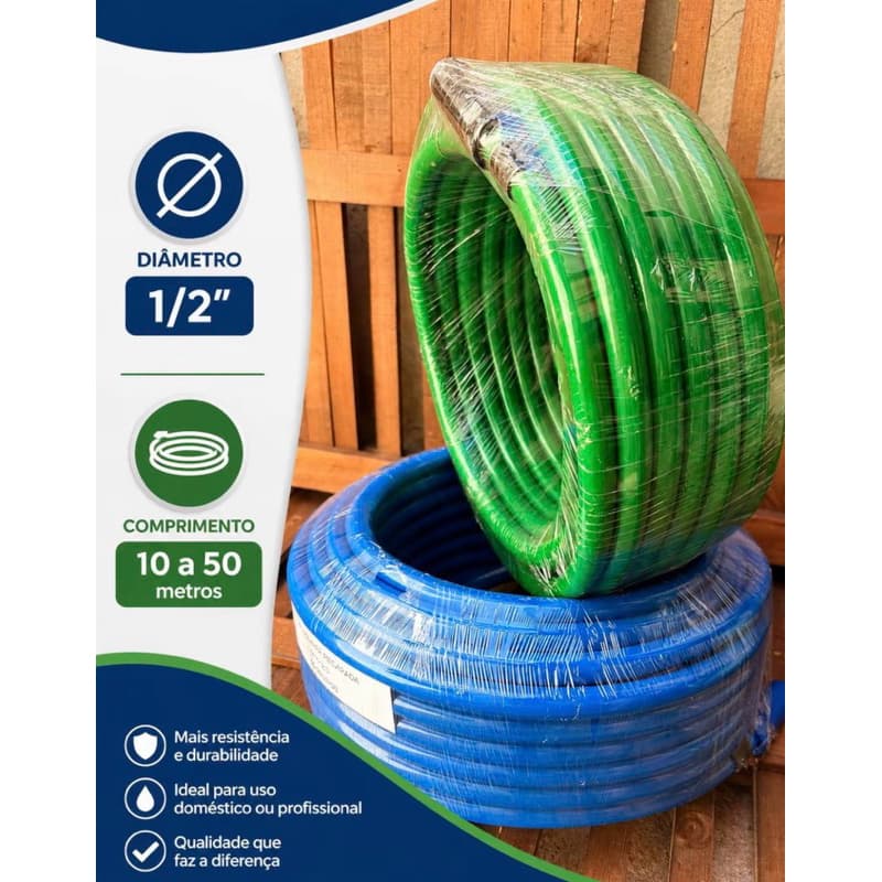 Mangueira Jardim 1/2 Silicone Flexível com bico e Esguicho Reforçada Azul e Laranja