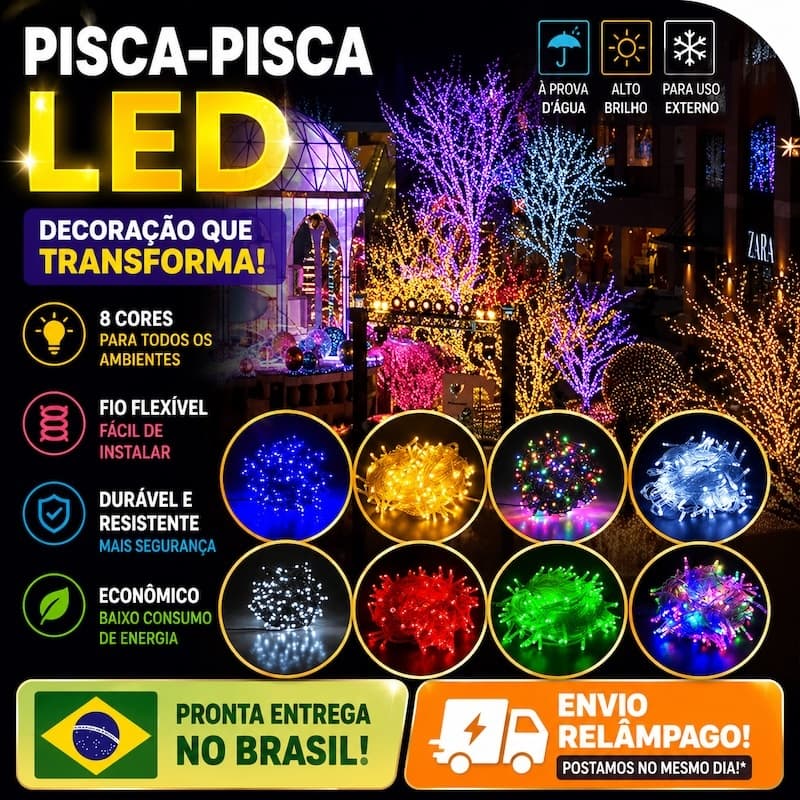 Kit 5 Cordões de Luzes Natalinas Coloridas para Árvore, Festa, Aniversário e Casamento, Estoque no Brasil, Envio Relâmpa