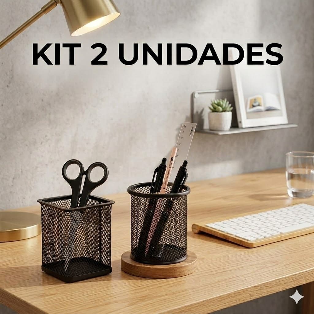 Kit 2 Ou 1 Porta Canetas Lapis Escritorio Organizador Mesa Redondo Quadrado Metal Aramado Qualidade