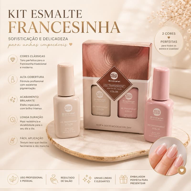 Esmalte em Gel Shoyyi 10ml Led Uv KIT Cores Cristal Nude Renda Mãos Limpas