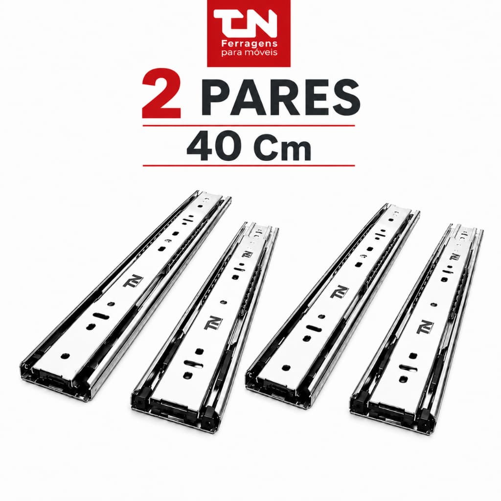 2 Pares Corrediça Telescópica Larga Reforçada 50Kg Para Gavetas Móveis Planejados  40Cm