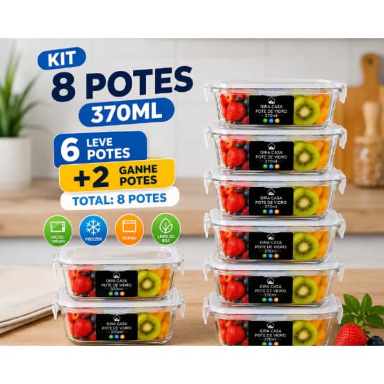 Pote de Vidro 370ml  Kit 6 potes e ganhe 2 grátis