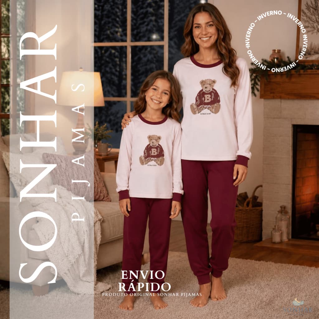 KIT 2  PIJAMAS - MÃE E FILHA PIJAMA QUENTINHO MANGA LONGA CONJUNTO MODA FAMÍLIA