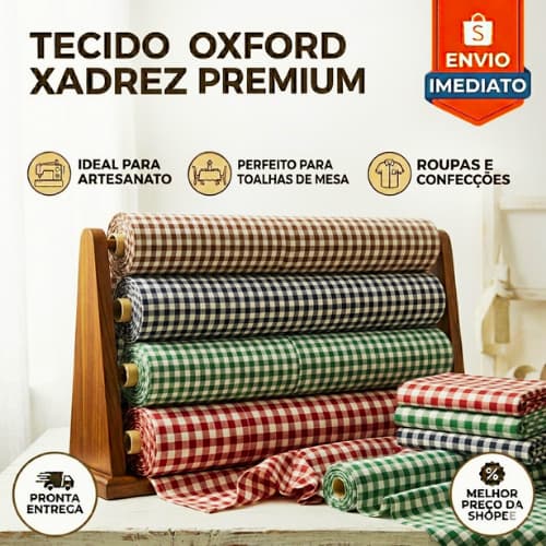 Tecido Xadrez Oxford Estampado 5m 10m - 100% Poliéster 1,5 Largura Premium Decoração