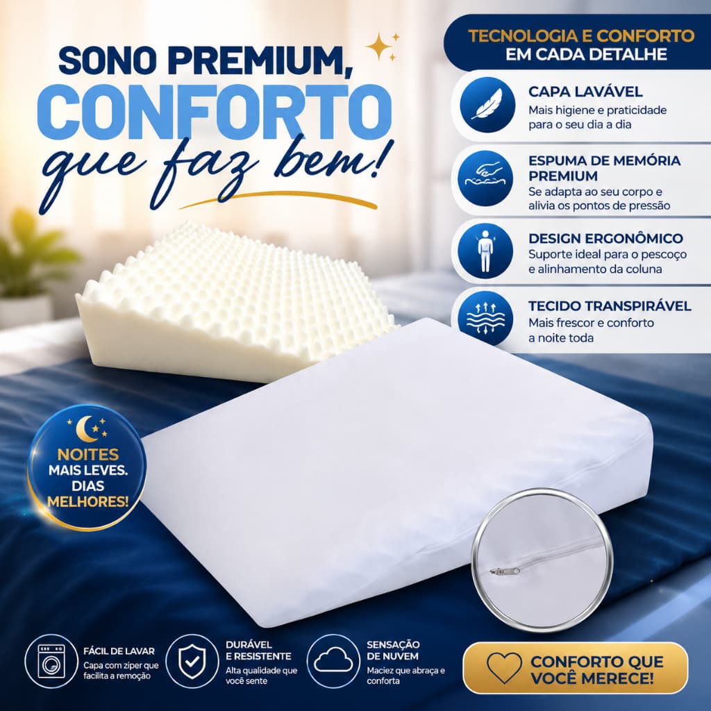Travesseiro Anti Refluxo Adulto Ortopédico Inclinado Capa com Zíper Lavável Gestante e Pós-Cirúrgico