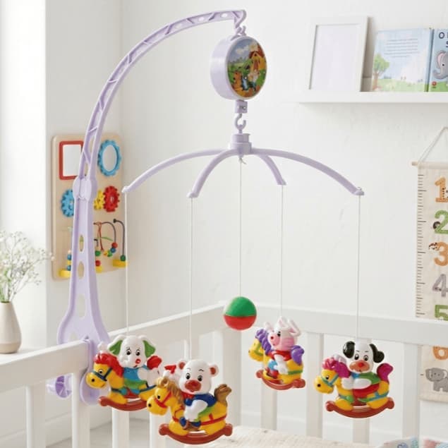 Mobile Giratório Musical Ursinhos Branco Infantil a Corda Menino Menina