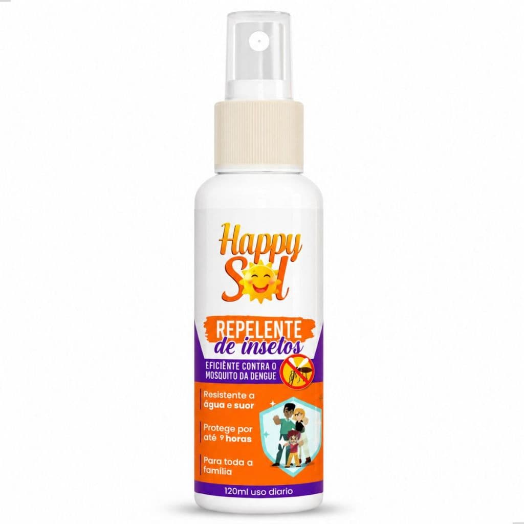 Repelente Spray com Icaridina 9 Horas de Proteção Mata Mosquitos da Dengue Insetos 120ml Happy Sol