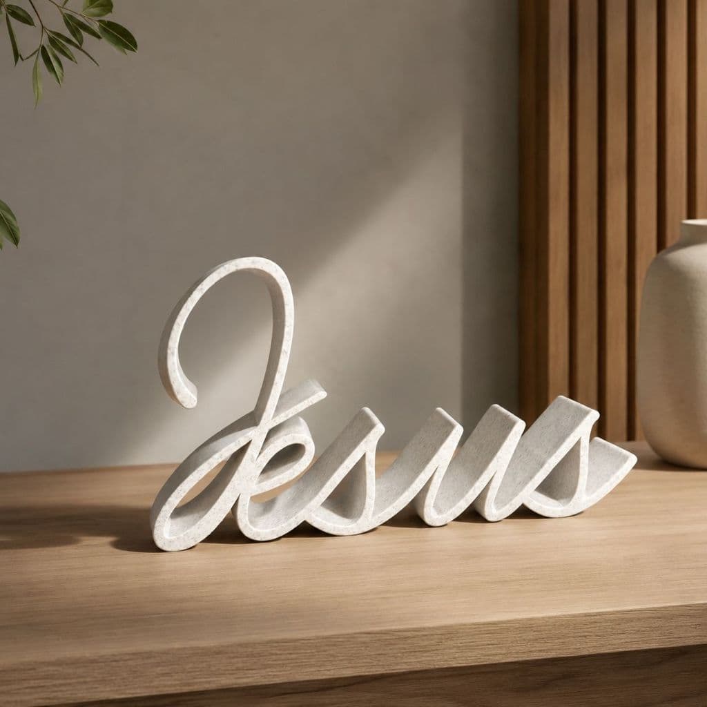 Escultura Decorativa Palavra Jesus Enfeite Religioso Fé e Elegância