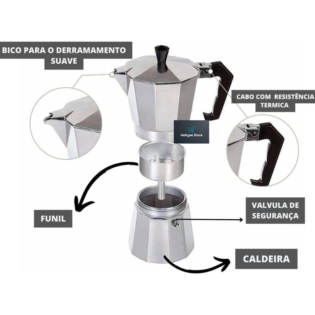 Cafeteira Italiana Moka com Cabo Antitérmico em Alumínio