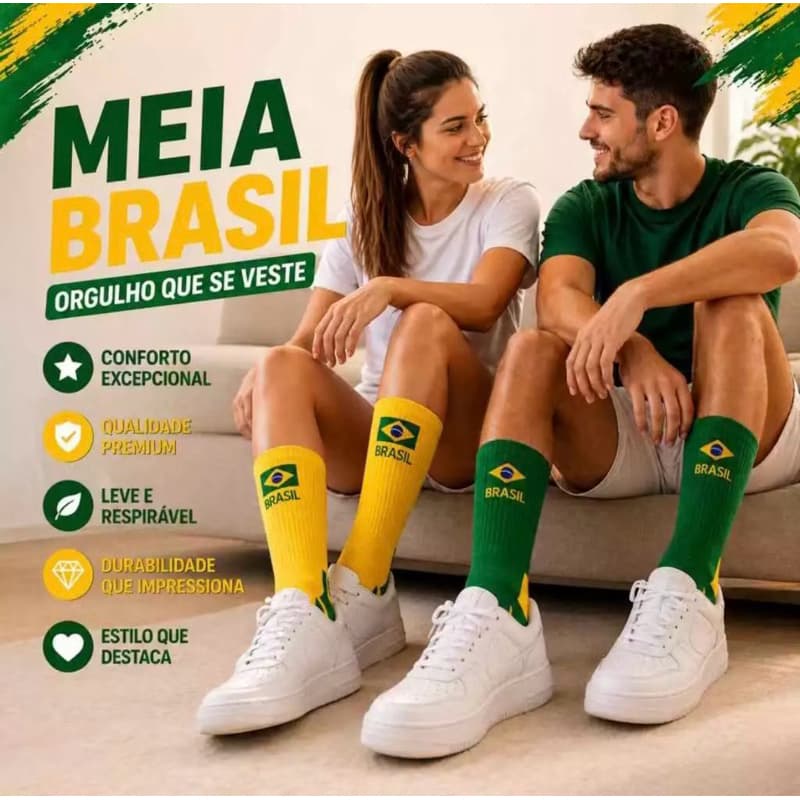 Meia Cano Alto Brasil Copa do Mundo Unissex