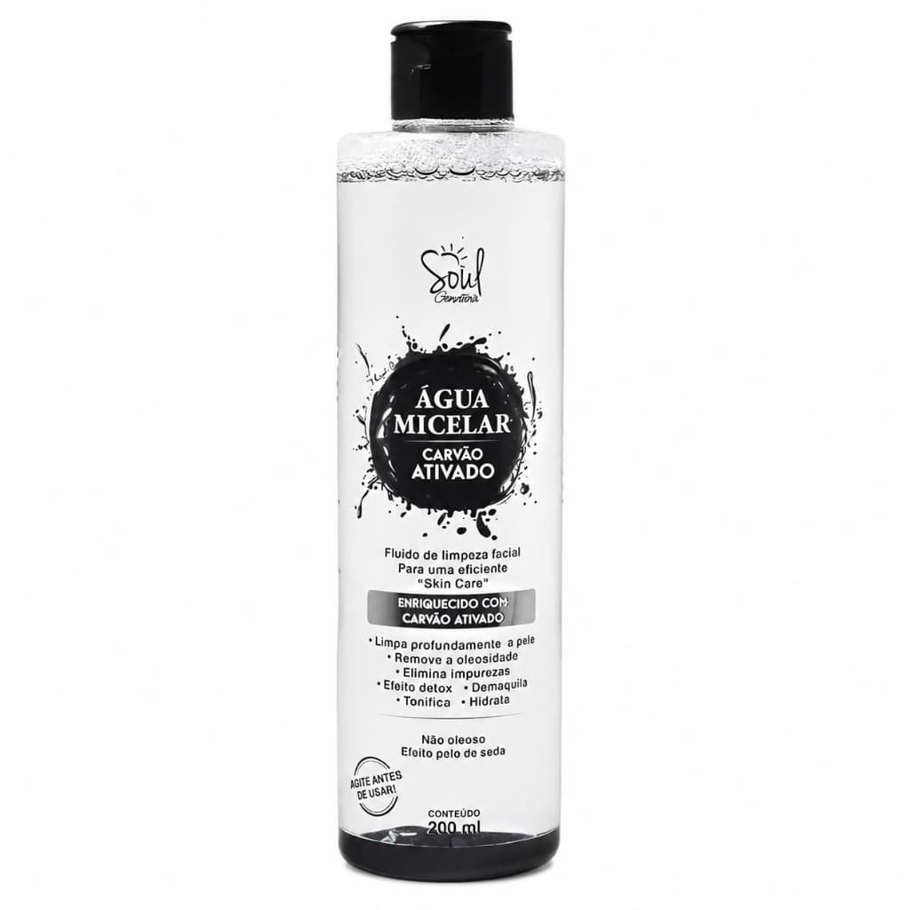 Água Micelar Soul Carvão Ativado 250ml - Remove Oleosidade, Impurezas e Hidrata a Pele