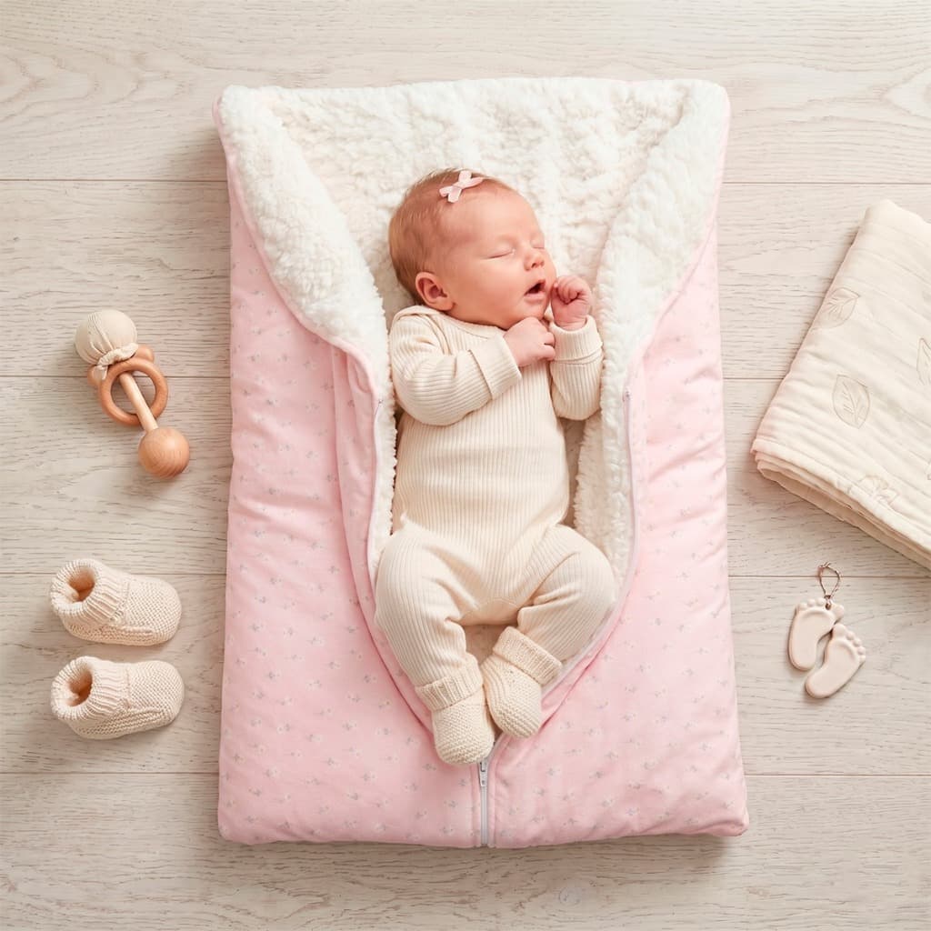 Porta Bebê Menina Forrado em Sherpa Carneirinho Estampa Floral Plush Para Dias Frios