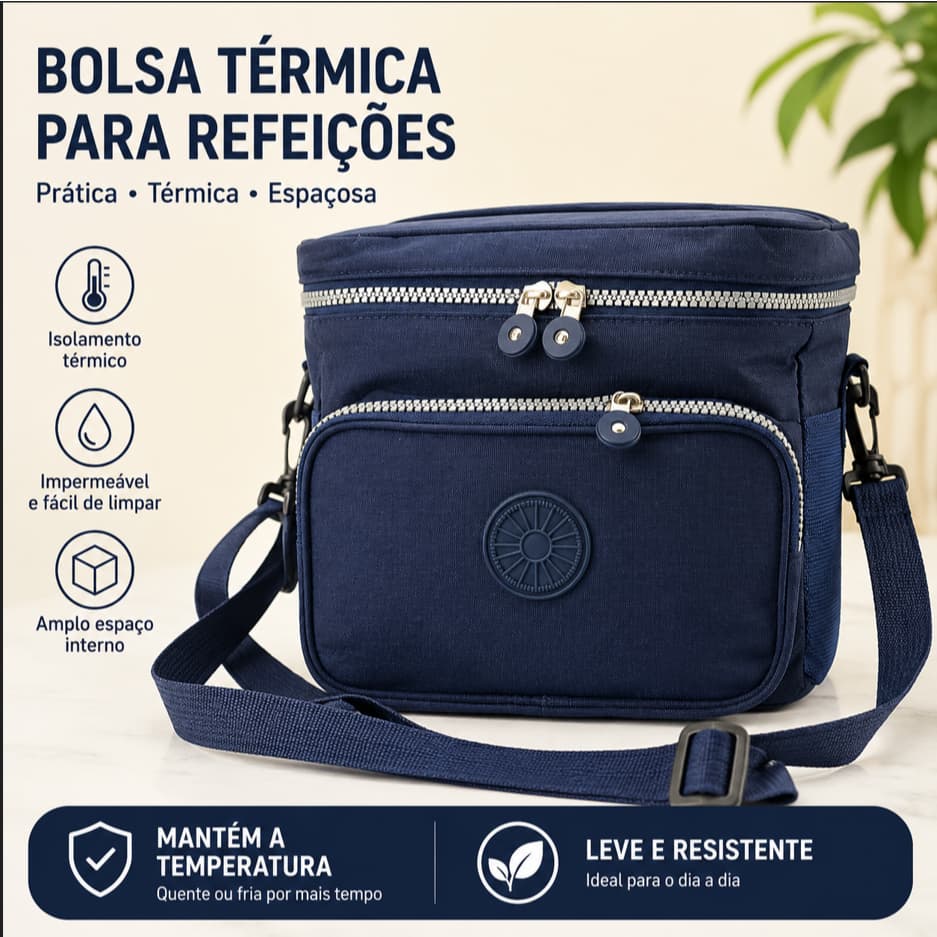 Bolsa Térmica Grande para Refeições Lancheira Térmica Impermeável com Alça Ajustável 25x17x21cm