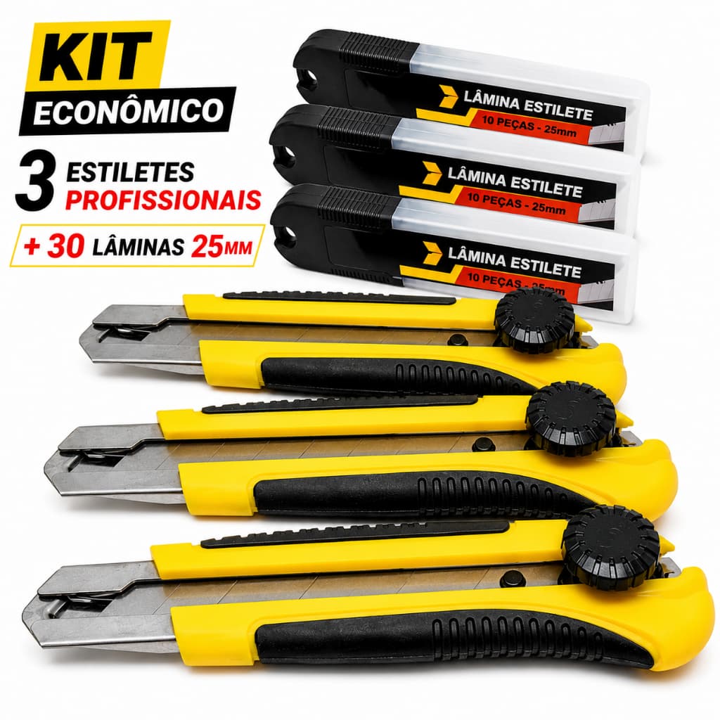 Kit 3 Estiletes  25 mm + 30 Lâminas De 25mm