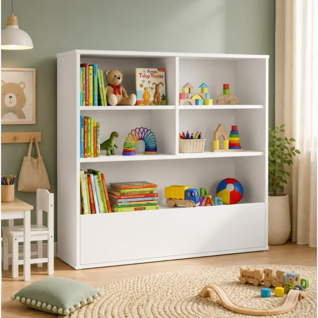 Estante Infantil Rosa e Branca para Quarto de Menina e Menino - Organizador de Livros e Brinquedos