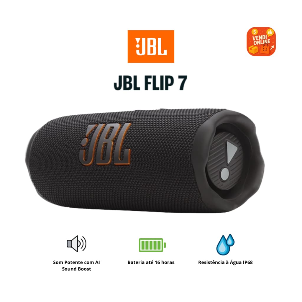 Caixa de Som JBL Flip 7 Bluetooth Portátil IP68 Resistente à Água 14H Auracast