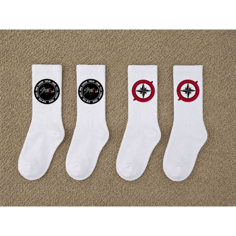 Kit 2 Pares de Meias Cano Alto K-Pop Stray Kids SKZ Fã Clube Confortável Unissex