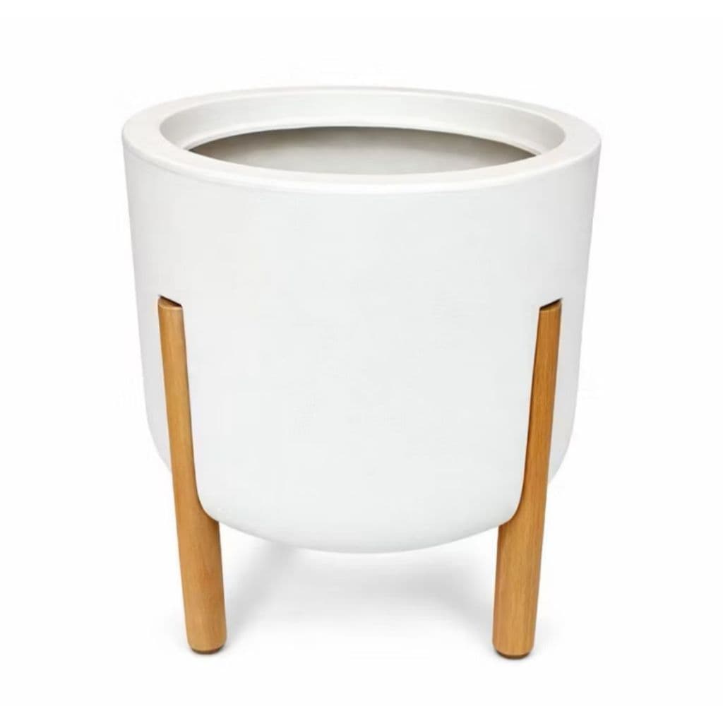 ￼Vaso para planta Nordico P, cilíndrico com pé em madeira design moderno, vaso sofisticado - decoração de interiores