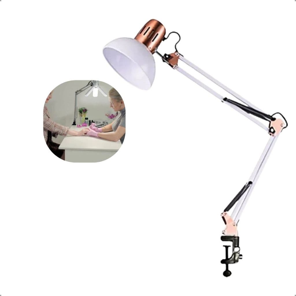 Luminária Pixar Cromada Articulada Grande Abajur de Mesa Com Garra Manicure