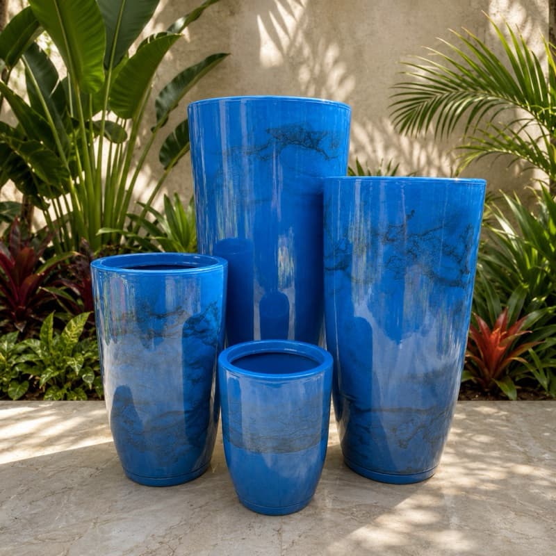Kit 4 Vasos Polietileno Marmorizado Luxo Alta Resistência Cone Bojo com Prato