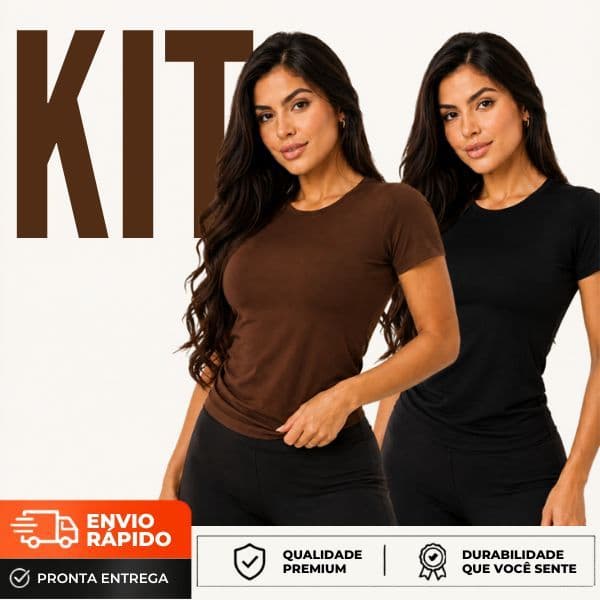 Kit 2 Camisetas Básica Feminina Manga Curta Forro Duplo Academia Dia a dia em Suplex Premium Não Transparente