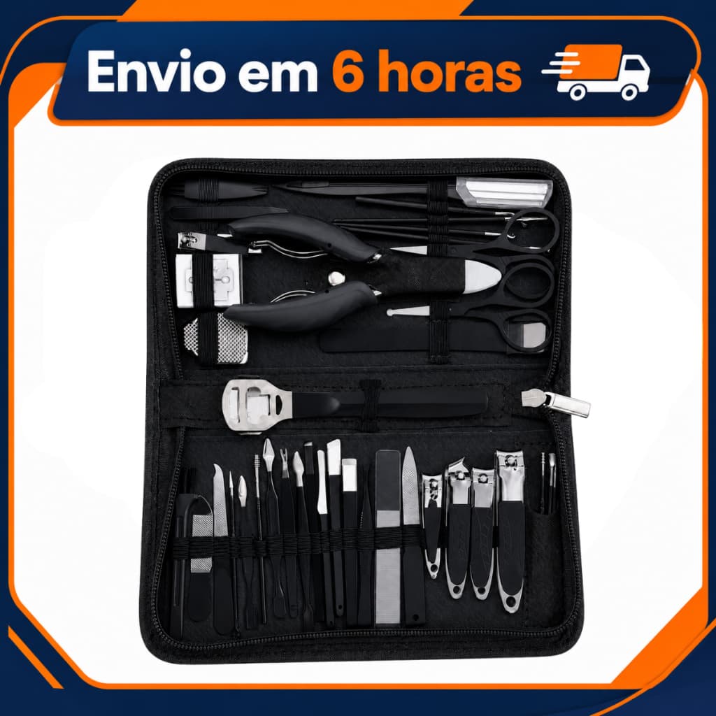 Kit Manicure Pedicure Profissional 40 Peças Estojo Preto Unha Alicate Cortador Lixa