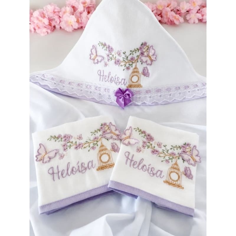 Toalha Fralda Banho com Capuz + Fraldas Bordadas Personalizadas kit 3 peças