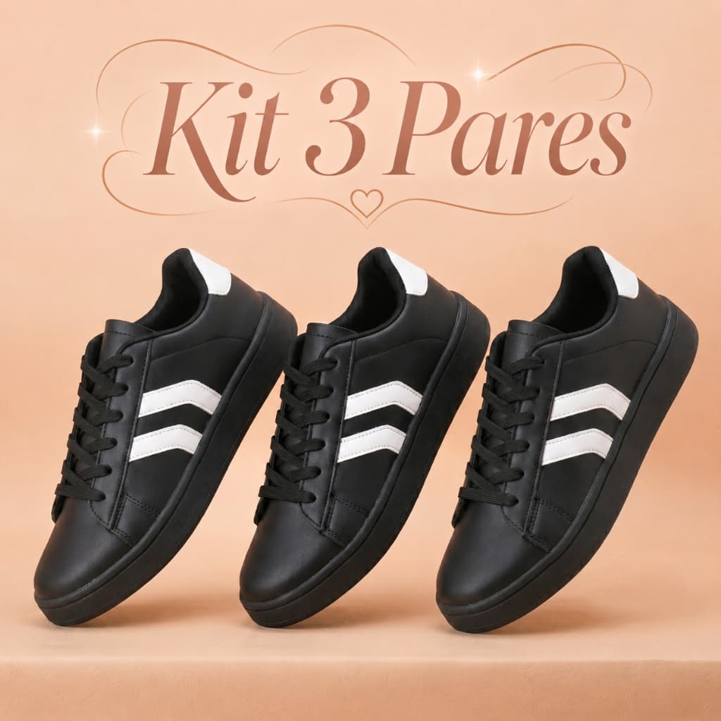 Kit 3 Pares Tênis Casual Feminino Sola Emborrachada Leve Despojado Dia A Dia