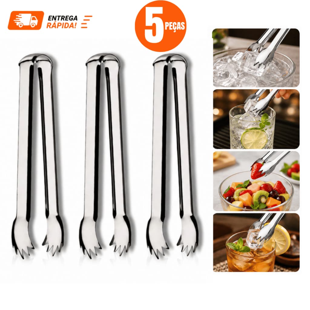 Kit Mini Pegador de Carne 12,5 cm 100% Inox Churrasco Gelo Fruta para Churrascaria Cozinha Restaurante  MULTIUSO