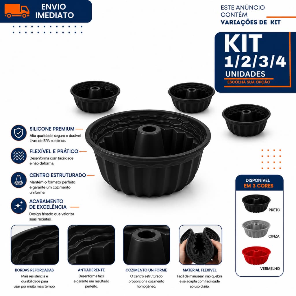 Forma De Silicone Para Pudim 17cm 1/2/3/4 Para Bolo Vulcão E Pudim Antiaderente Flexível Fácil Desenformar Reutilizável