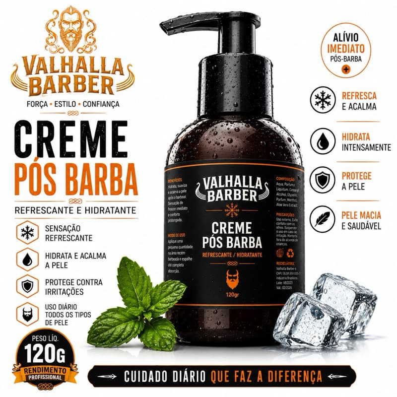 Creme Pós Barba Valhalla120g Refresca Hidrata Protege.