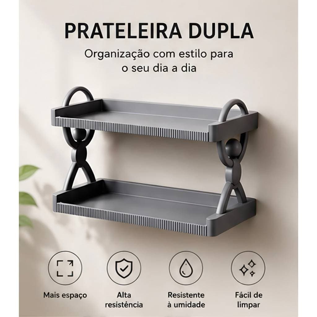 Prateleira Dupla Premium Organizador Multiuso Suspenso Resistente para Banheiro Cozinha e Lavanderia