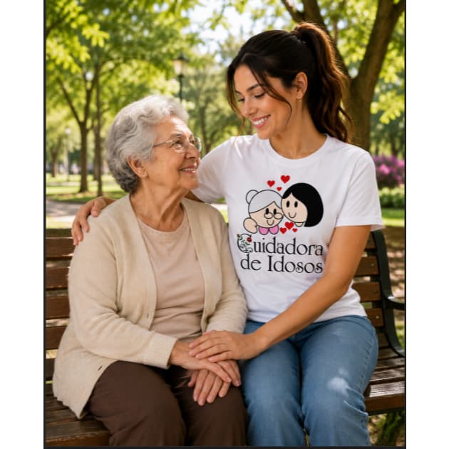 Camiseta Cuidadora de Idosos Cuidar com Amor Profissão Feminina Uniforme de Trabalho