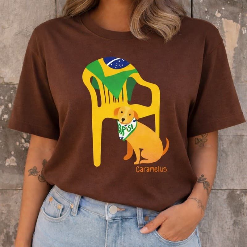 Camiseta Unissex com estampa Cadeira de Bar Caramelo Brasil - Lançamento Modelo Premium