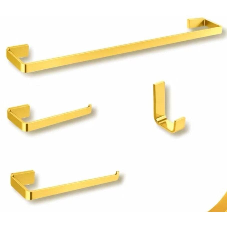 Kit Acessórios Banheiro Dourado Inox Conjunto Quadrado 4 Peças Dourado Polido