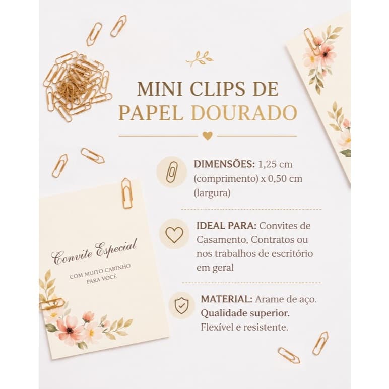 Mini Clipes Nr.5 Dourado Clips de Papel - 25, 50 ou 100 Unidades - Convite ~