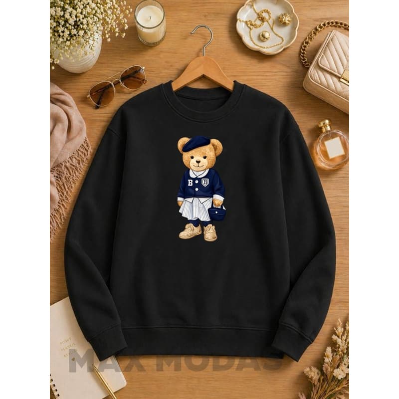 Moletom Careca Gola Redonda Urso Boné Modelo Novo Unissex Do P ao GG