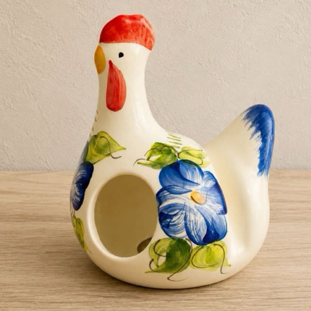 Galinha Porta Saleiro Paliteiro e Porta Papel em Cerâmica Decorativa Floral