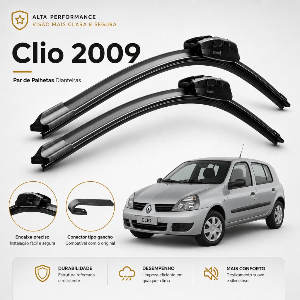 Par Palheta Limpador Parabrisa Renault Clio Ret G2 1999 a 2017  Silicone Dianteiro Universal