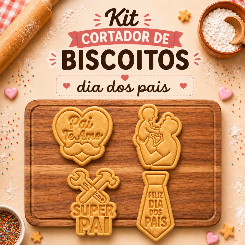 Kit Cortador de Biscoito Pai e Filho Dia dos Pais Marcador para Biscoitos Decorados Pasta Americana