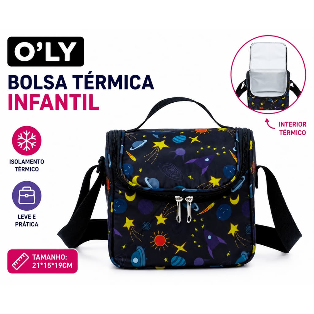 Lancheira Térmica Infantil Escolar 21x15x19cm Bolsa Térmica Impermeável com Alça Ajustável