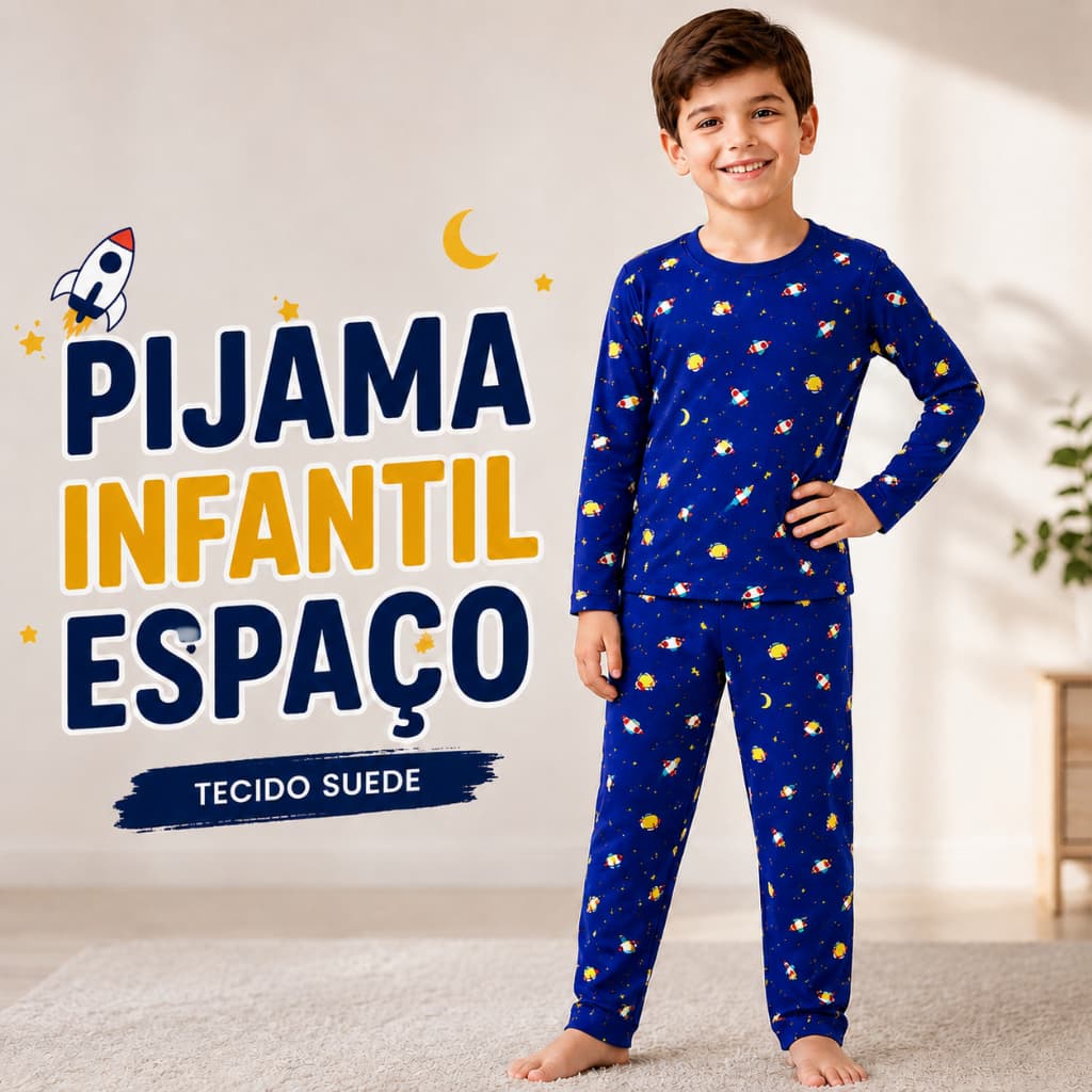 Conjunto Pijama Masculino Infantil Criança Menino Tecido Suede Manga Longa Calça Inverno Frio Noite-