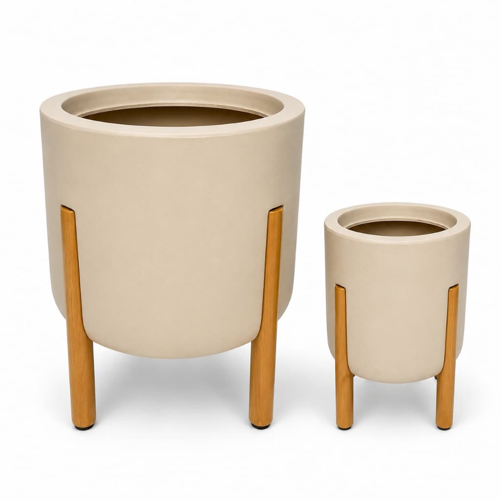 kit vaso Nórdico P e M vaso com pés de madeira vaso para plantas vaso de polietileno