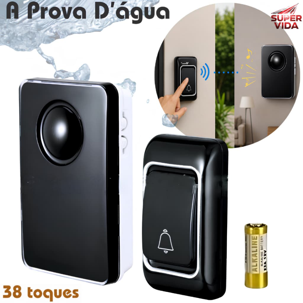 Campainha Sem Fio Digital Alcance 150m 38 Toques Ajustável aviso visual + sonoro para idosos