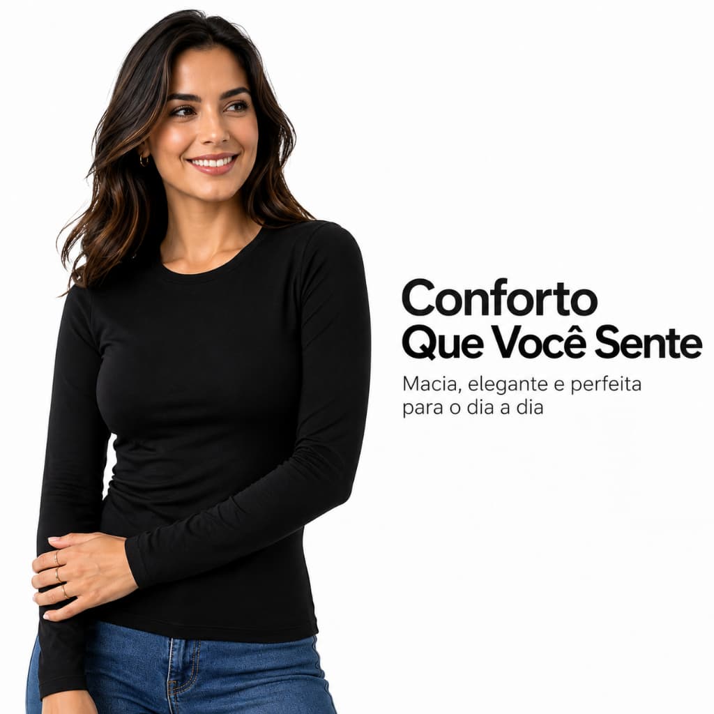 Blusa Feminina Manga Longa Manga Comprida Viscolycra