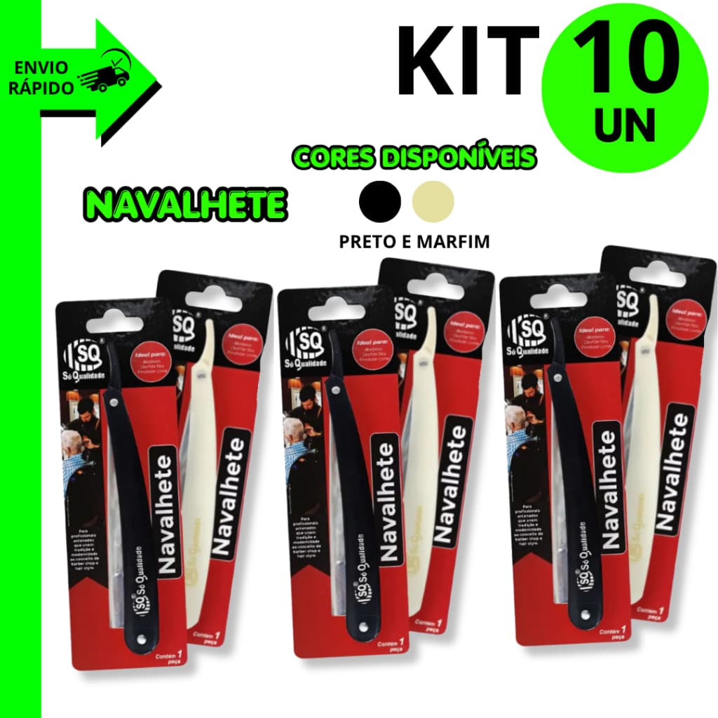 Kit 10/8/6/5 Unidades Navalhete Dobrável Profissional Para Barbear Finalização de Corte Preto Marfim