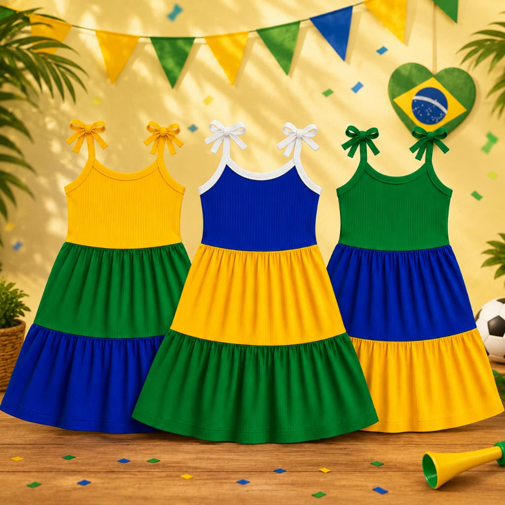 Vestido Infantil Brasil  Canelado 3 Marias estiloso Verão