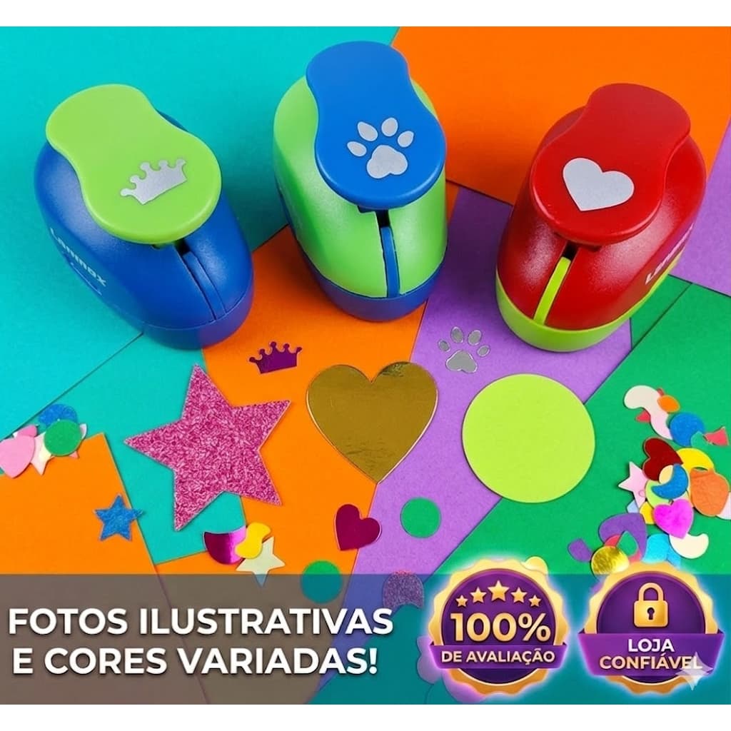 Kit 3 cortador De E.V.A E Papel  CORAÇÃO - PATA - COROA 16MM